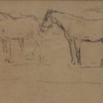 Tekening van Jonkheer Johan Antonie de Jonge, voorstellende trekpaarden op het strand van Scheveningen.