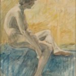 Bernard Schregel, aquarel, 50x29 cm, Poserend naakt, studie.